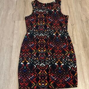 Dex Black and Red Patterned Knee Length Dress
